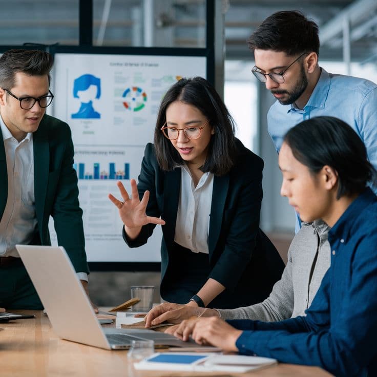 Team collaborating on a laptop